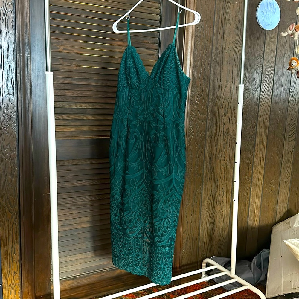 Emerald Green Bardot Midi Dress